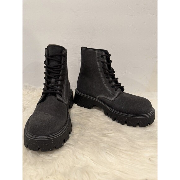 Zara Men Lace-Up Black Canvas Chunky Lug Style Boots Distressed US 7 EUR 40 NWT main image 9